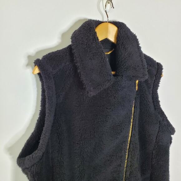 RLL Ralph Lauren Black sherpa Fleece Vest with Gold Zipper Size Large EUC - Picture 5 of 14
